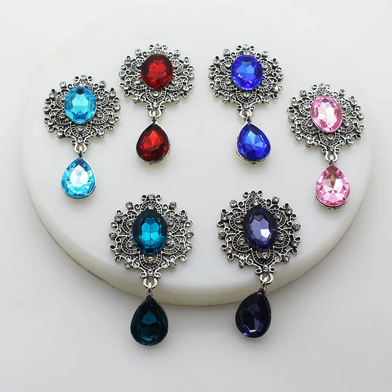 

New style 10Pcs retro alloy rhinestone flat back brooch 46*25MM DIY webbing clothing accessories wedding decoration making