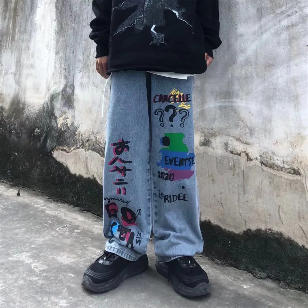 

Fashion Graffi Pants Streetwear Women High Street Jogger Trousers Hip Hop Rock Jeans Spring Summer Cartoon Cargo Pants Females