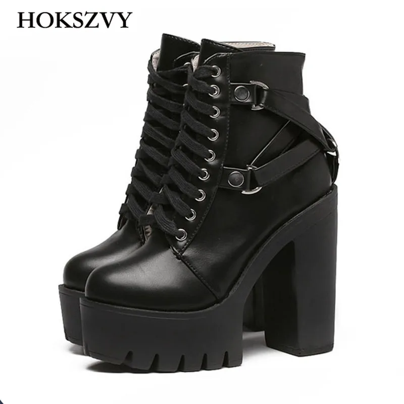 Женские пикантные Черные Ботинки martin на квадратном каблуке платформе 13 см Каблук