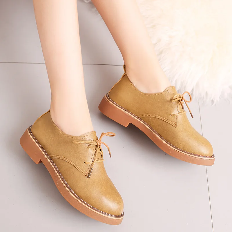 Кожаные женские туфли оксфорды для девочек и их мам Модные на шнурках каждый день