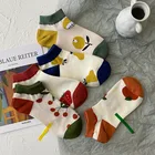 Носки женские в Корейском стиле, хлопковые низкие с фруктами, в японском стиле, с принтом апельсиновой вишни, помидор, груши, 10 шт. = 5 парупак.