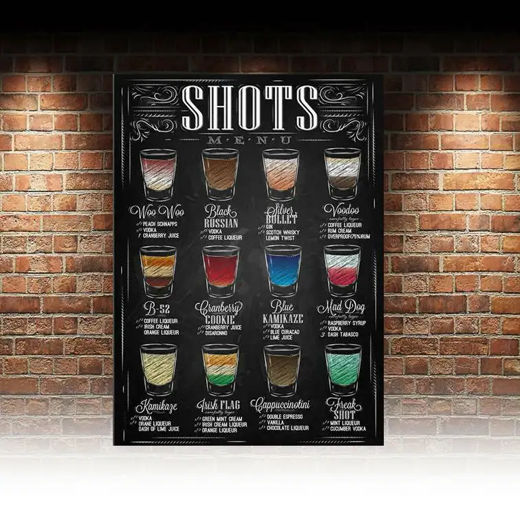 

Металлический Настенный знак выстрелы меню рецепт домашний бар домашняя пещера пиво сад коктейль
