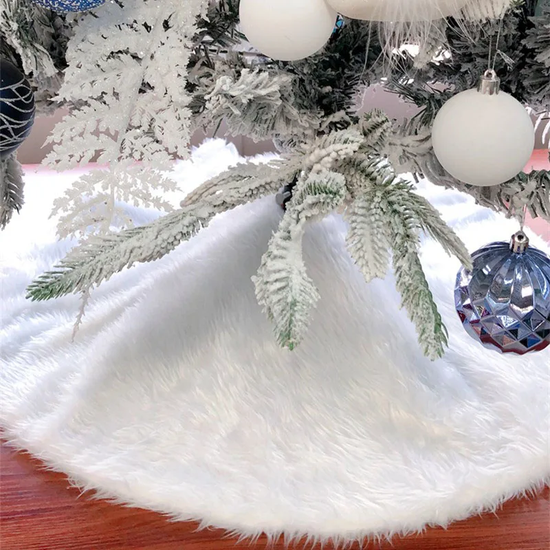 

Pure White Christmas Tree Skirt Plush Faux Fur Xmas Tree Carpet Merry Christmas Tree Decorations New Year Ornament Home Decor