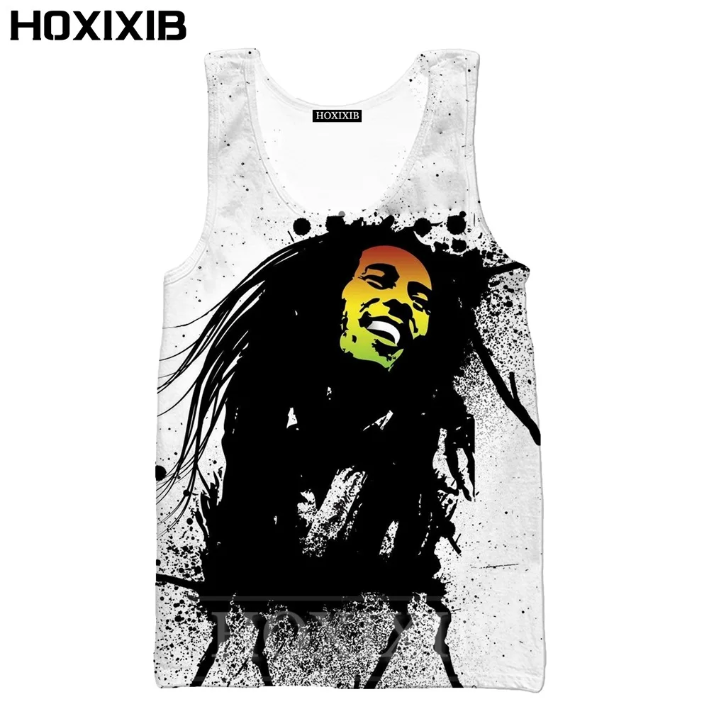 HOXIXIB 3D Print Reggae Singer Bob Marley Vest White Fashion Cool Swim Hip Hop Men Tank Tops Running Undershirt Home Women Shirt images - 6