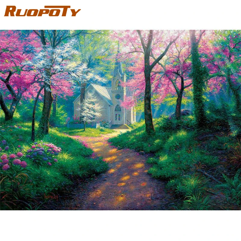 

CHENISTORY Peach Road Painting By Numbers Acrylic Pigments On Canvas Kids Adult DIY Gift Framework Modern Home Wall Pictures