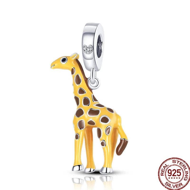 

100% Real 925 Sterling Silver Giraffe charms Fit Original pandora Bracelet&Bangle For Women Birthday Fashion Jewelry