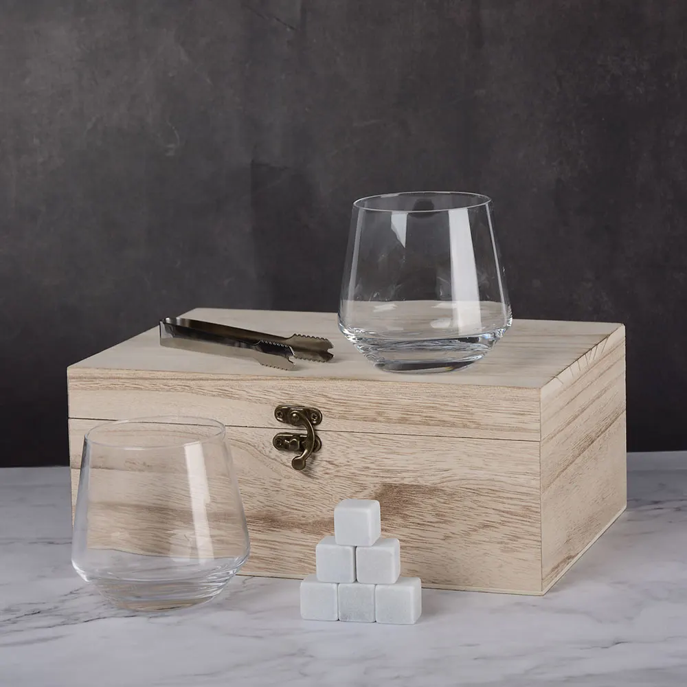

QUEENBAR Reusable Whisky Stones Wine Beer Ice Cube Whiskey Glass Set With Wooden Box Whiskey Beer Juice Drinks Bar Accessories