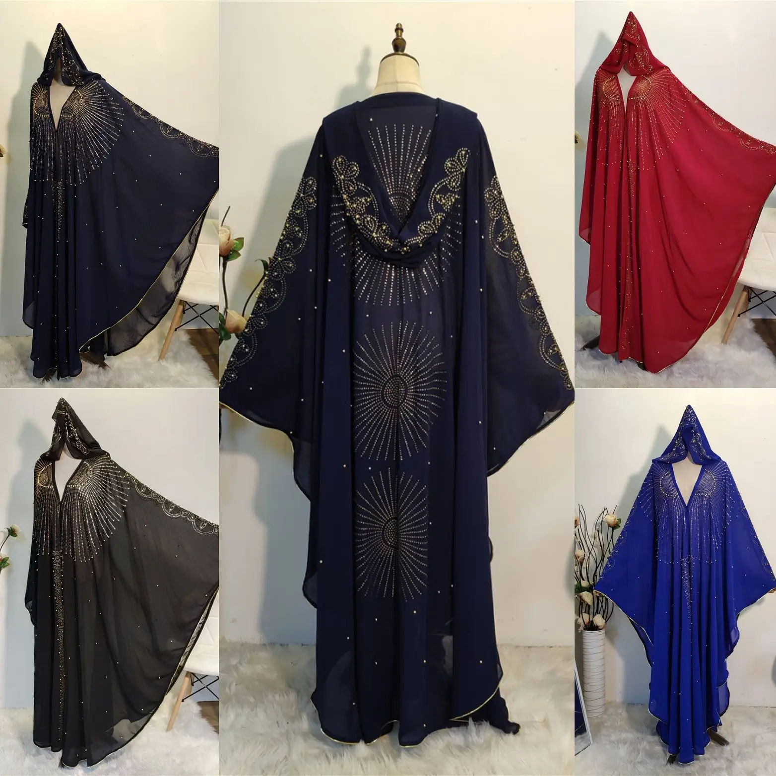 Платье стразы с рукавами «летучая мышь», мусульманская абайя, Abaya, Турция, Исламская одежда, комплекты для мусульман хиджаб Абая, Турция
