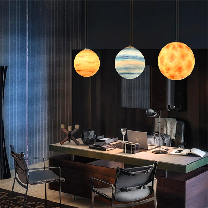 Современный цветной подвесной светильник из смолы и планеты светодиодный для