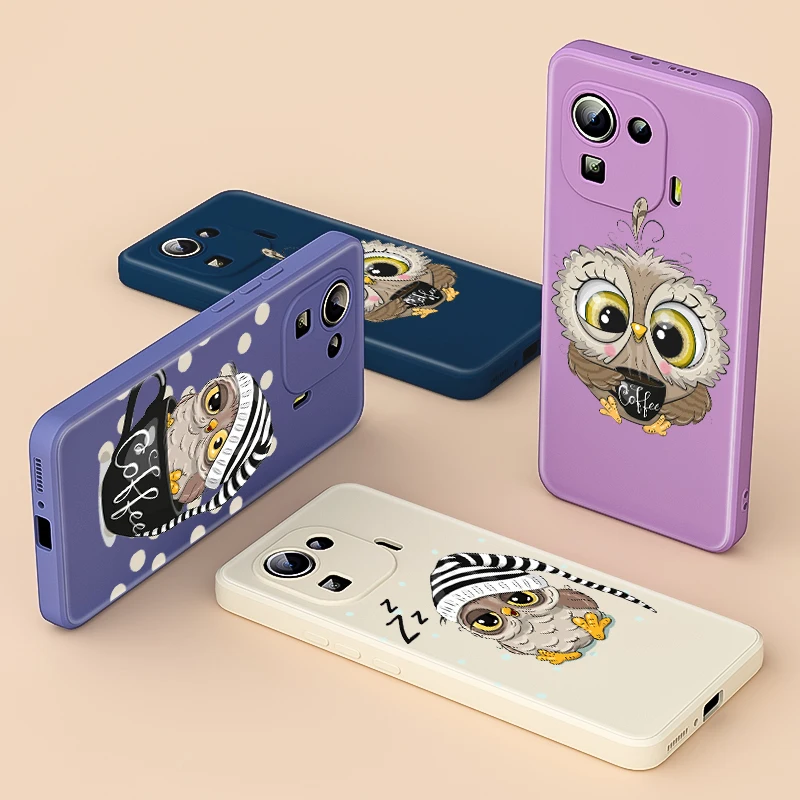 

Lovely Owl Cartoon Coffee For Xiaomi 11 11X 10T 10 10S 10i 9 CC9 Lite 8 9SE 5G Ultra LIite Pro Liquid Soft Cover Phone Case