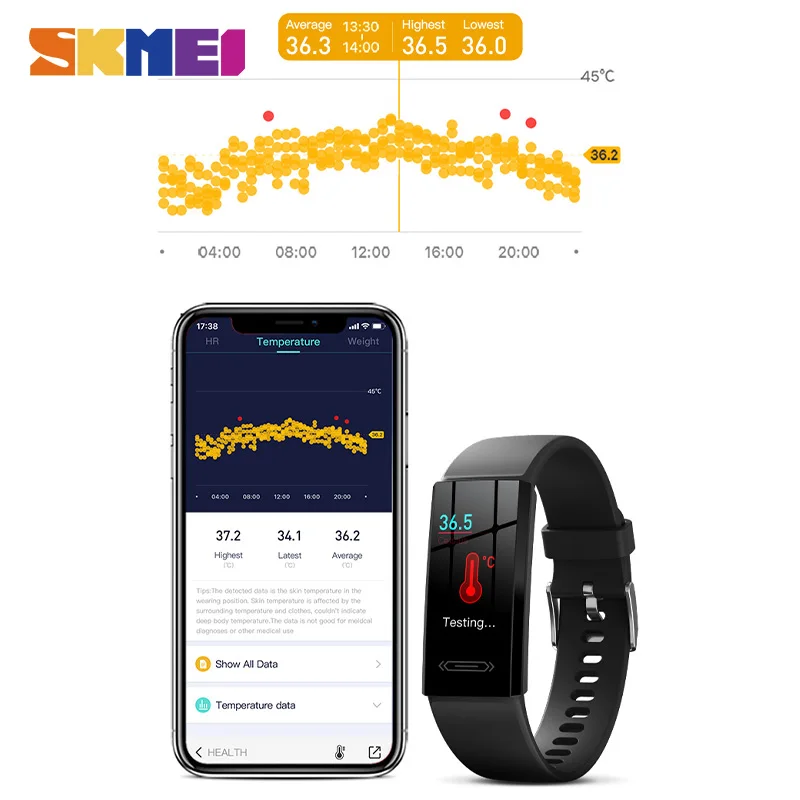 SKMEI сенсорный Экран IPS Дисплей смарт-браслет монитор сердечного ритма во время