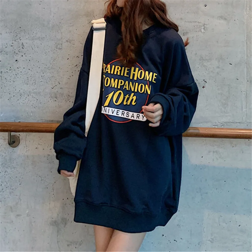 

Harajuku Women Hoodie Loose-Fit Oversize Letter Print Fashion Hoodies Long Tops Jumper Korean Style Sweatshirt Trendy Chic Fall