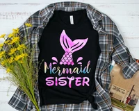 mermaid sister birtday girl party shirt 100cotton o neck fashion print t shirt casual short sleeve female tops harajuku goth