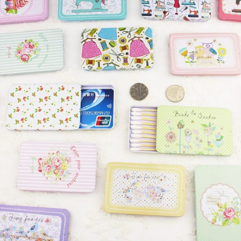 

1PC Mini Rectangular Cartoon Flower Pull-Type Cigarette Storage Tin Box for Jewelry Wedding Favor Small Metal Medicine Card Case