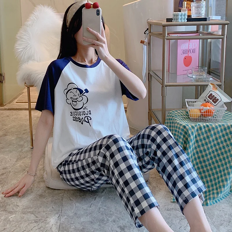 

В виде курительной трубки, дядя пижамы женские летние подушки из чистого хлопка в клетку брюки для девочек с короткими рукавами и штаны детс...