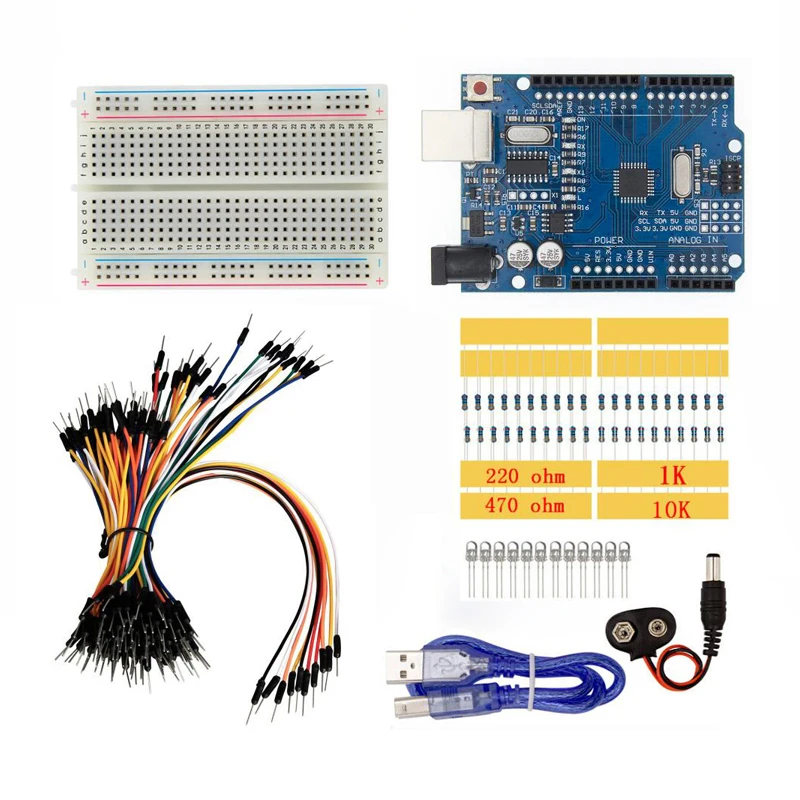 Стартовый комплект для UNO R3 соединительный провод Arduino макетной платы usb кабель 9 В