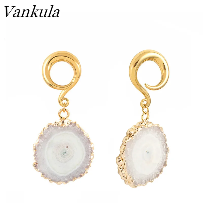 Vankula, 2 шт., новинка, натуральный камень, болтаются, затычки для ушей, тоннель, нержавеющая сталь, крючки для ушей, пирсинг, ювелирные изделия