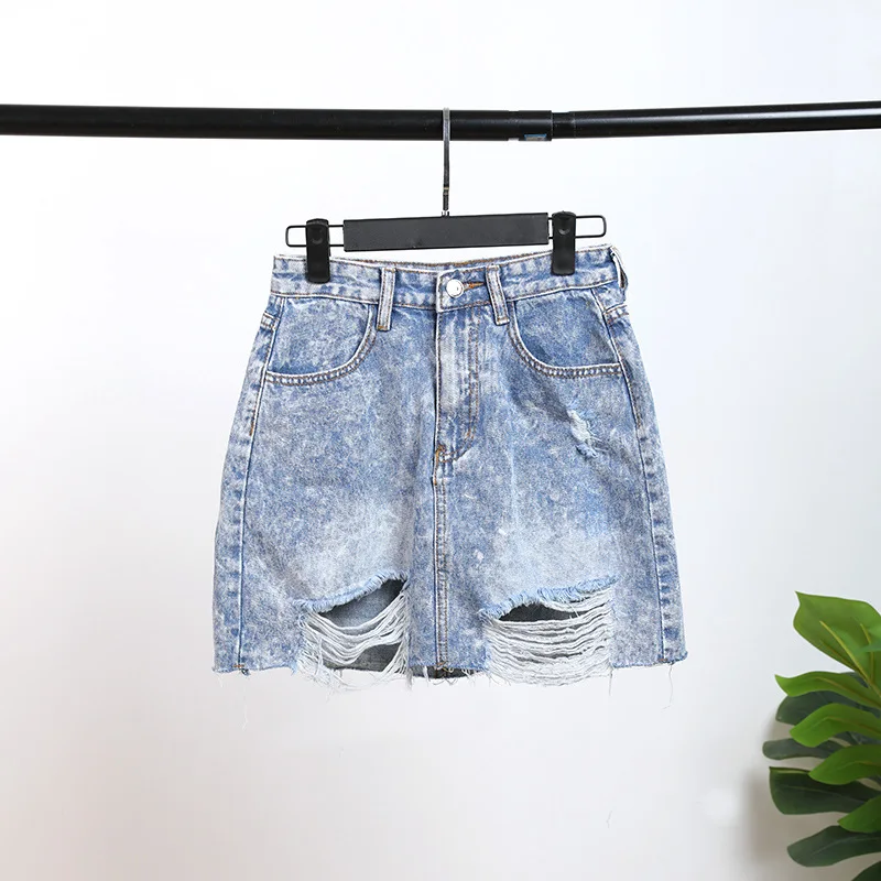 

New Hot Sale Fashion Blue Denim High Waisted Women Skirts Summer Sexy Bodycon Pencil Ripped Mini Ladies Skirt