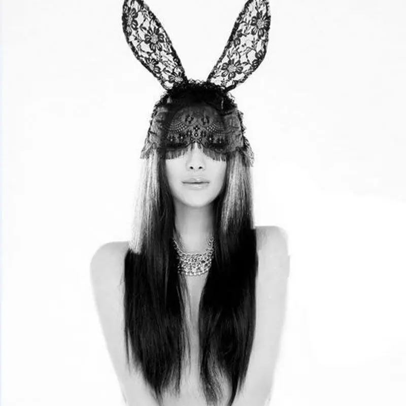 Женская Сексуальная кружевная маска на лицо кролика черная повязка голову