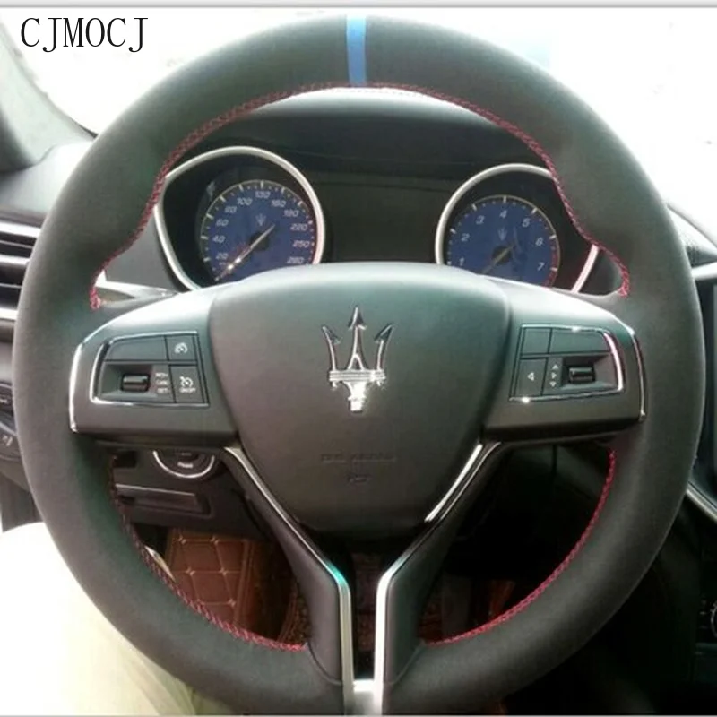 

For Maserati Ghibli Levante Quattroporte GT CJMOCJ Customized DIY Hand-sewn Leather Suede Steering Wheel Cover Car Accessories
