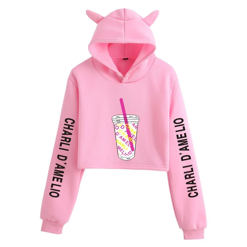 Fashion Charli Damelio Girl Funny XCX Crop Top Hoodies Women Hooded short Sweatshirt Casual Trendy Streetwear Pullover | Женская одежда