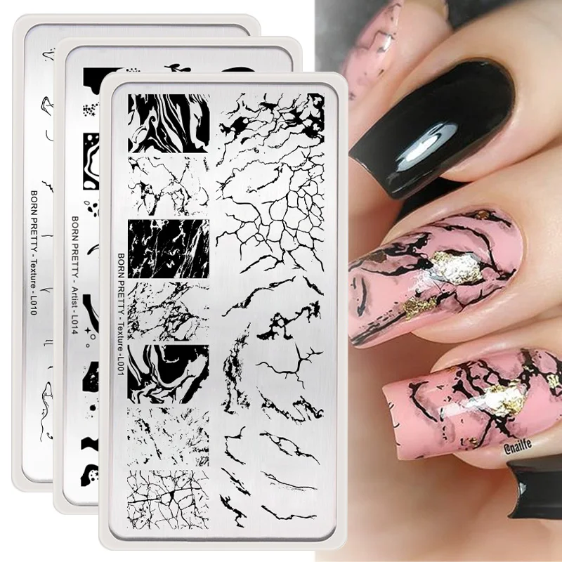 

BORN PRETTY Nail Stamping Plates Ink Marble Flower French Line Image Stainless Steel Nail Stamp Template Print Tool Texture L001