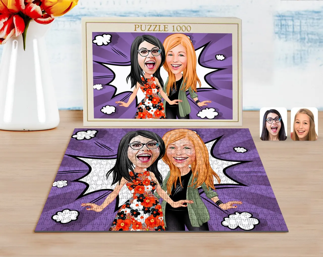 

Personalized Sisters Caricature of 1000 Piece Professional Puzzle-1