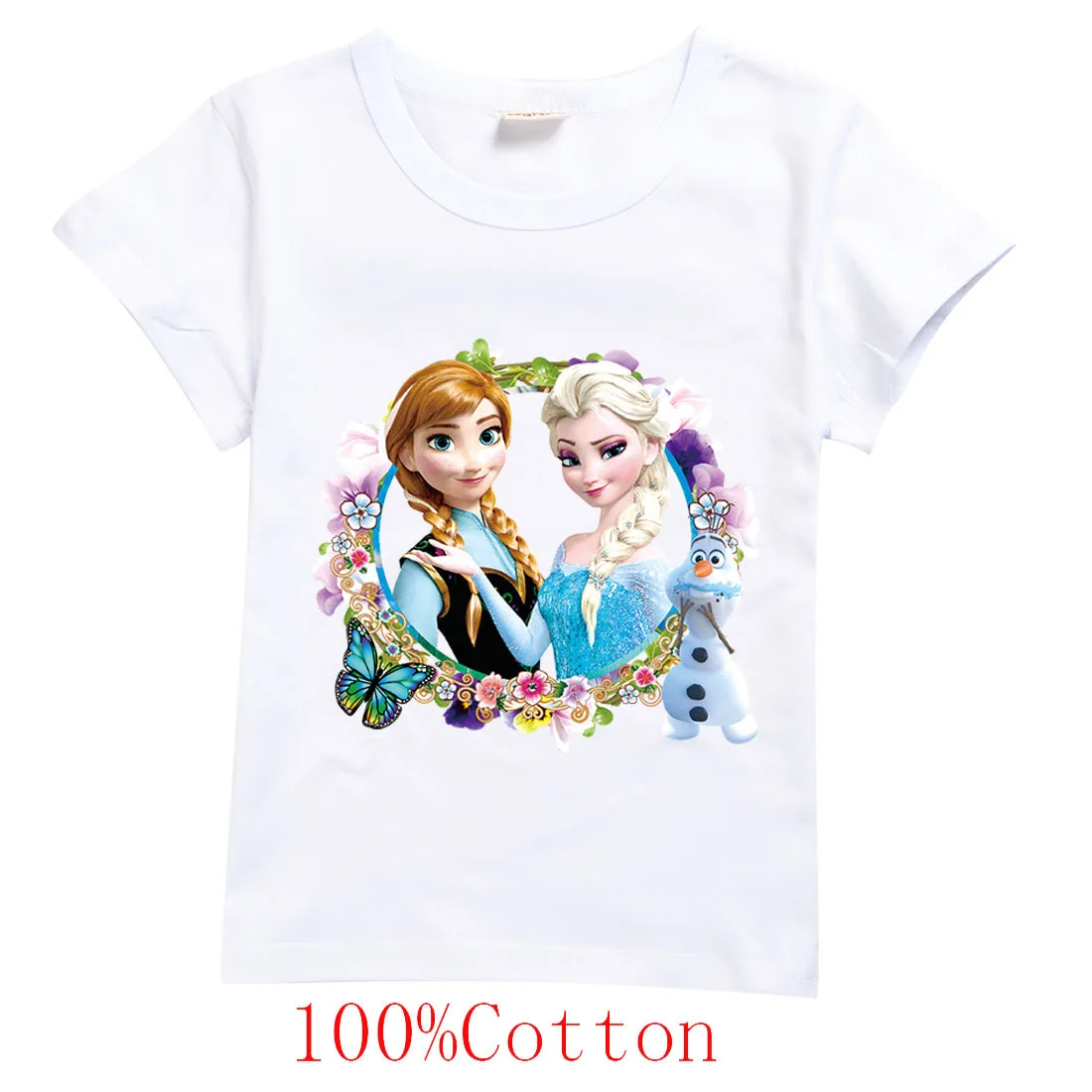 

2021 summer Frozen Elsa Boys Girls Anna Olaf Short Sleeve T-Shirt Tee Tops for Children Boy Costume Cosplay Clothes Tshirt
