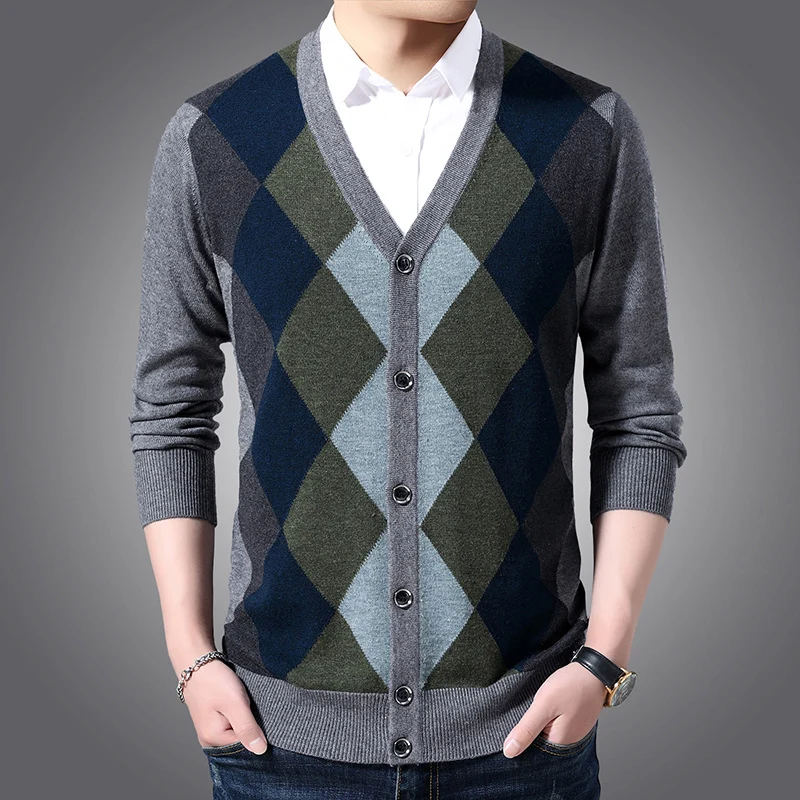 New Fashion Brand 6% Wool Sweaters Mens Cardigan Jumpers Knit V Neck Autumn Patterns Slim Fit Casual Men Clothes