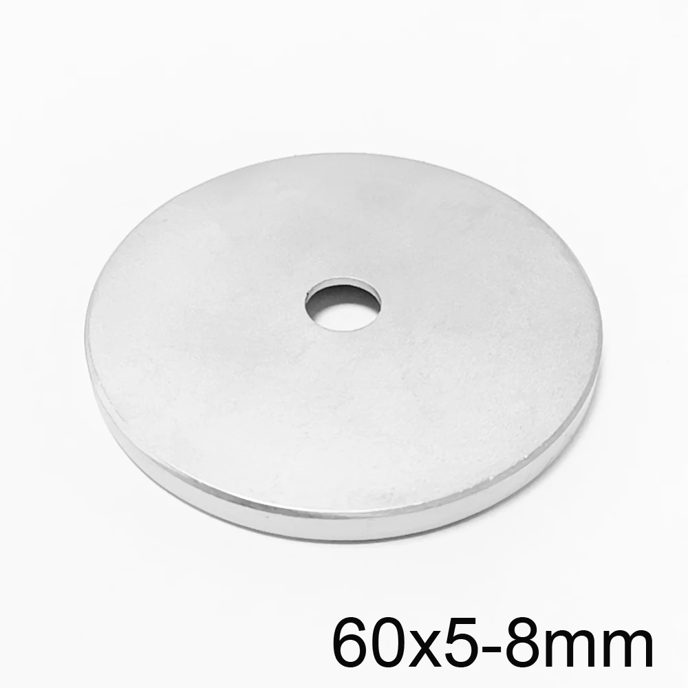 

1/2/3PCS 60x5-8 mm Big Neodymium Disc Magnets 60*5 Hole 8mm 60*5-8 mm N35 Round Countersunk Permanent Magnet Strong 60x5-8mm