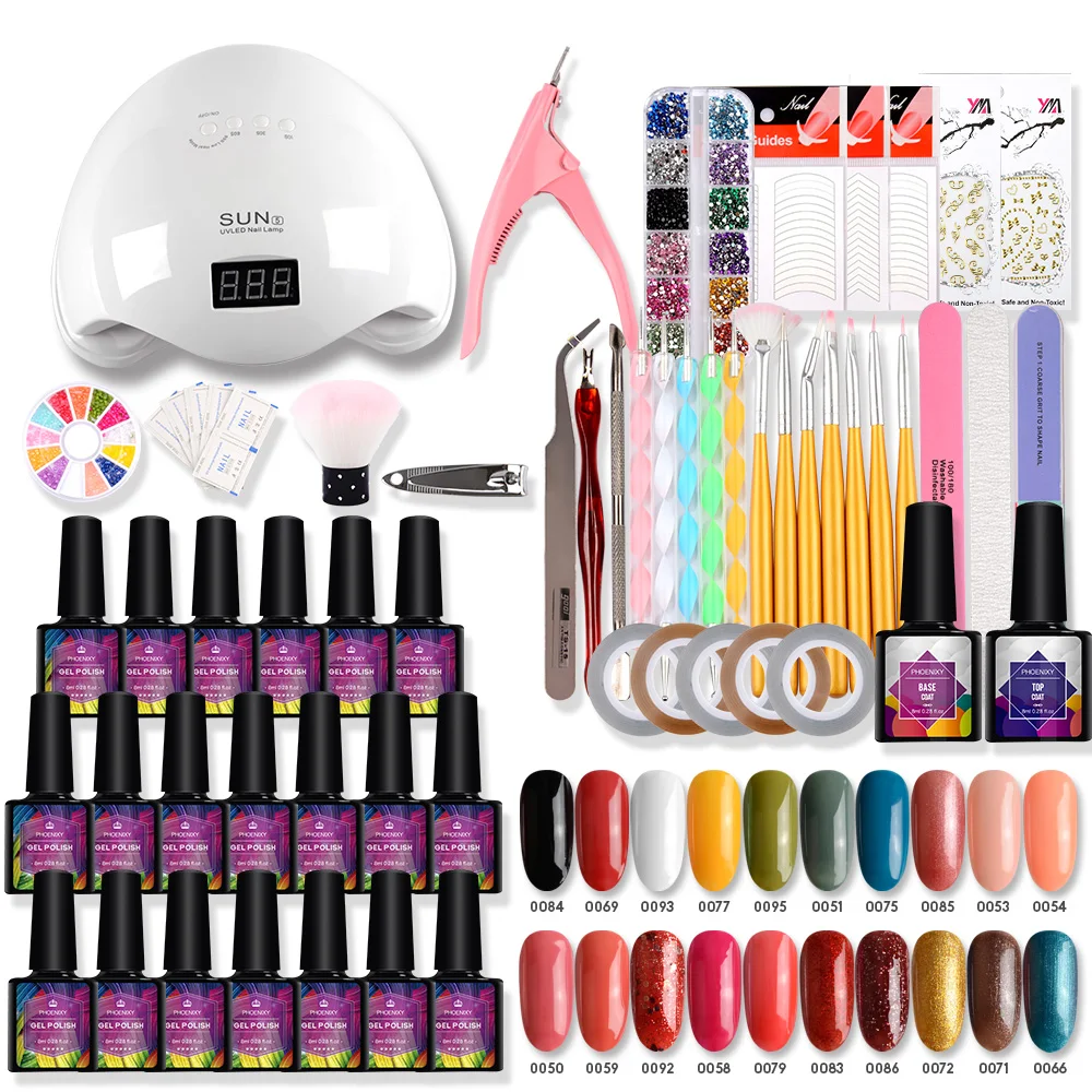 Маникюрный набор с УФ светодиодный лампой 48 Вт 20 цветов гель лаков для ногтей