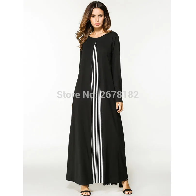 2018 исламский мусульманский хлопок прошитый полосатый длинный рукав свободный
