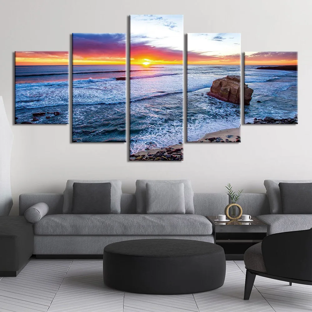 Canvas Pictures Home Decor Wall Art Poster Framework 5 Piece Seascape sunset Paintings Landscape | Дом и сад