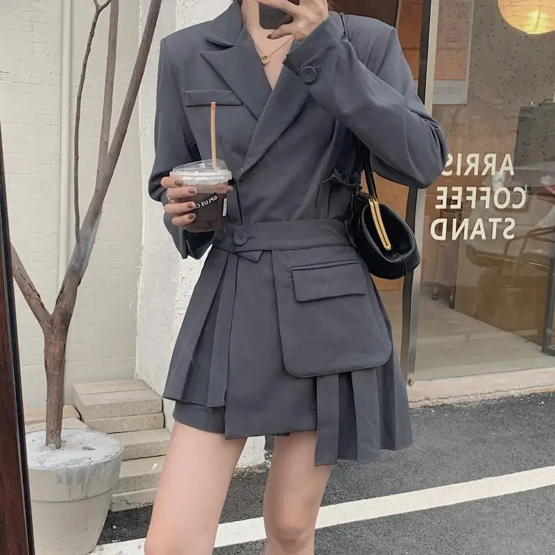 

COIGARSAM Autumn Women's Dress 2021 Spring French Style Long Sleeve High Waist Gray White Black Dresses Traf Robe Vestidos