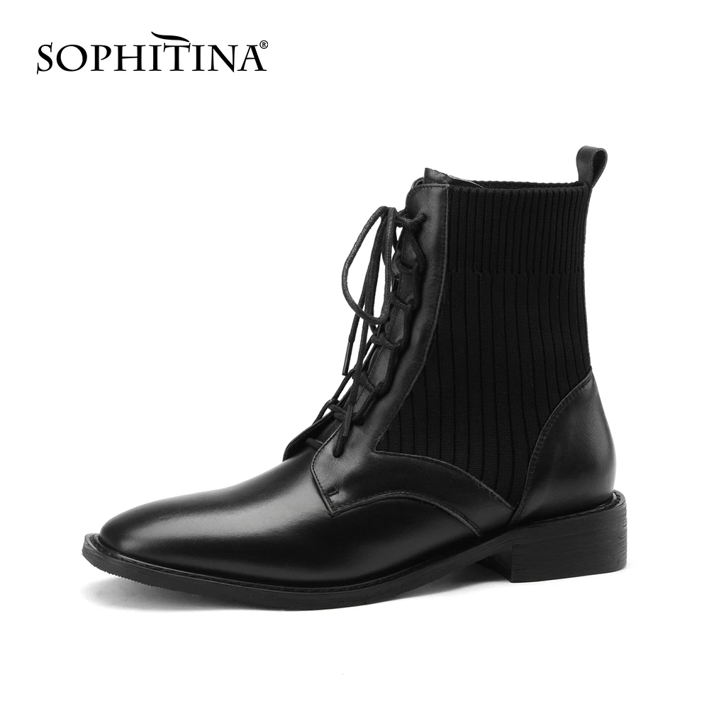 

Ботинки женские вязаные из натуральной кожи, на шнуровке, FO919