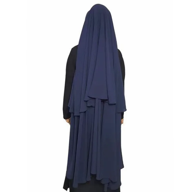 

Muslim Fashion Prayer Jilbab Women Musulman Chiffon Fabric Three Layer Niqab with Integrated Hijab Veil Islamic Long Niqab Abaya