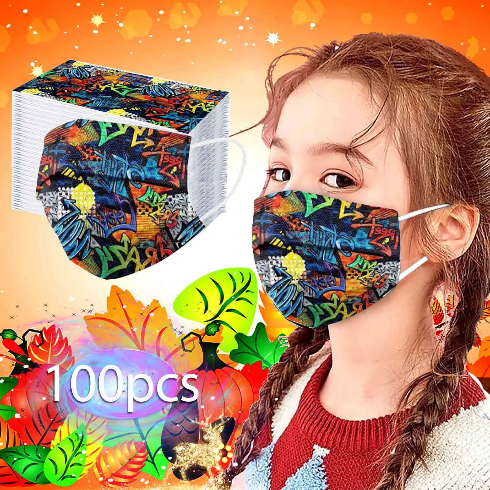 

50 шт., одноразовые маски для лица для детей, 3 слоя