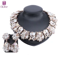 women vintage chunky chain choker collar bib statement crystal rhinestone necklace earring bridal costume jewelry set