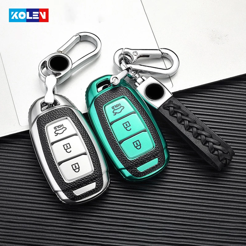 

Leather+TPU All-Inclusive Car Remote Key Cover Case For Hyundai Santa Fe TM 2019 I30 2018 Solaris Azera Elantra Grandeur Accent