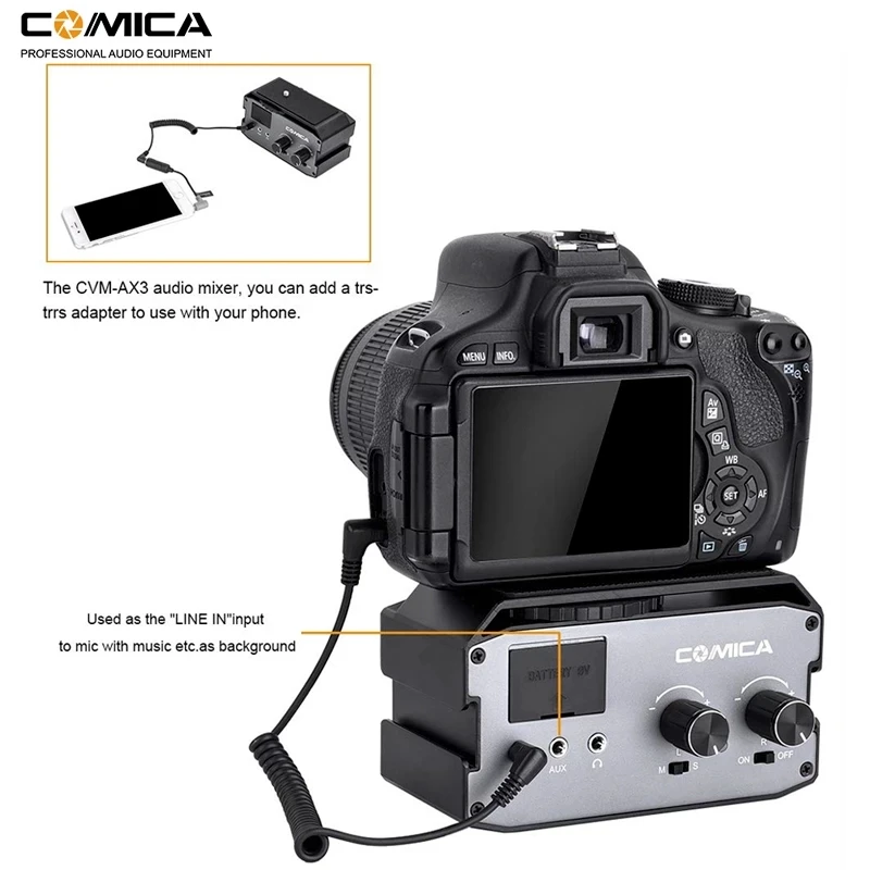 Фотоусилитель Comica CVM-AX3 XLR с двумя разъемами XLR/3 5 мм/6 35 мм для цифровых зеркальных