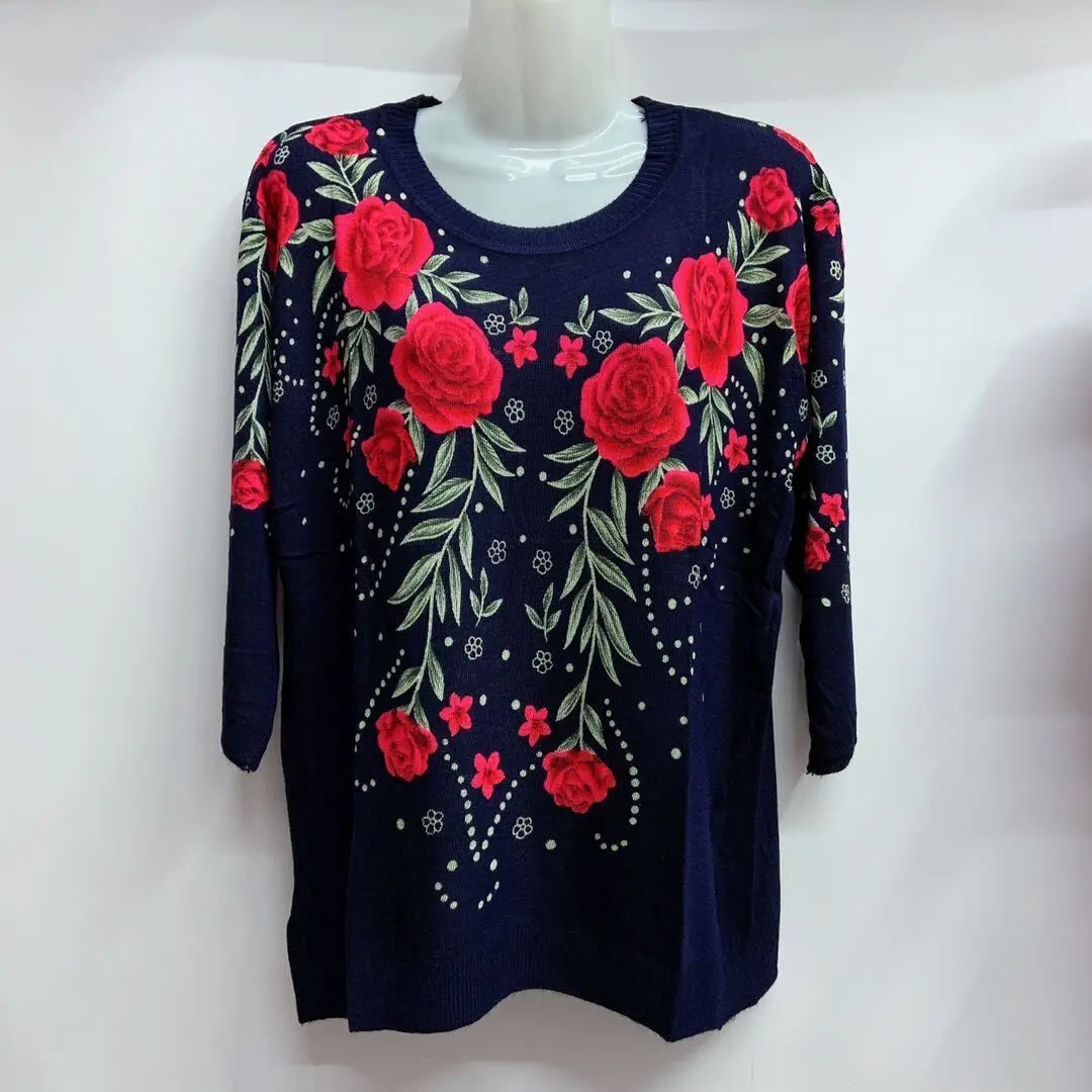 Spring Fall Women Sweater Pullover Plus Size Mother Knitted Top 3/4 Sleeve Slim Jumper High Elastic Warm Soft Knitwear | Женская одежда