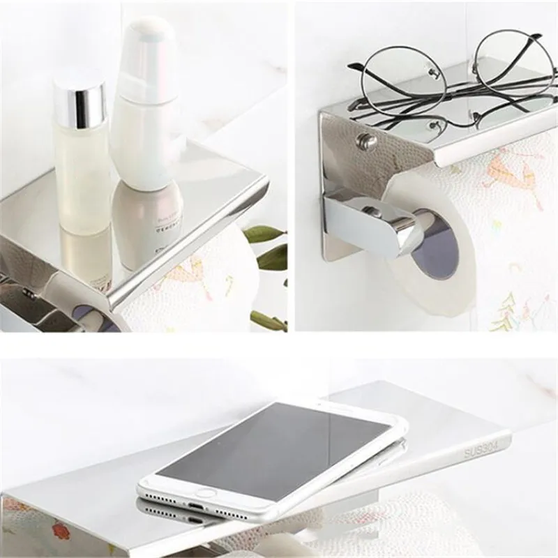 

2021 Kitchen Roll Paper Self Adhesive Wall Mount Toilet Paper Holder Stainless Steel Bathroom Tissue Towel Accesso Rack Holder