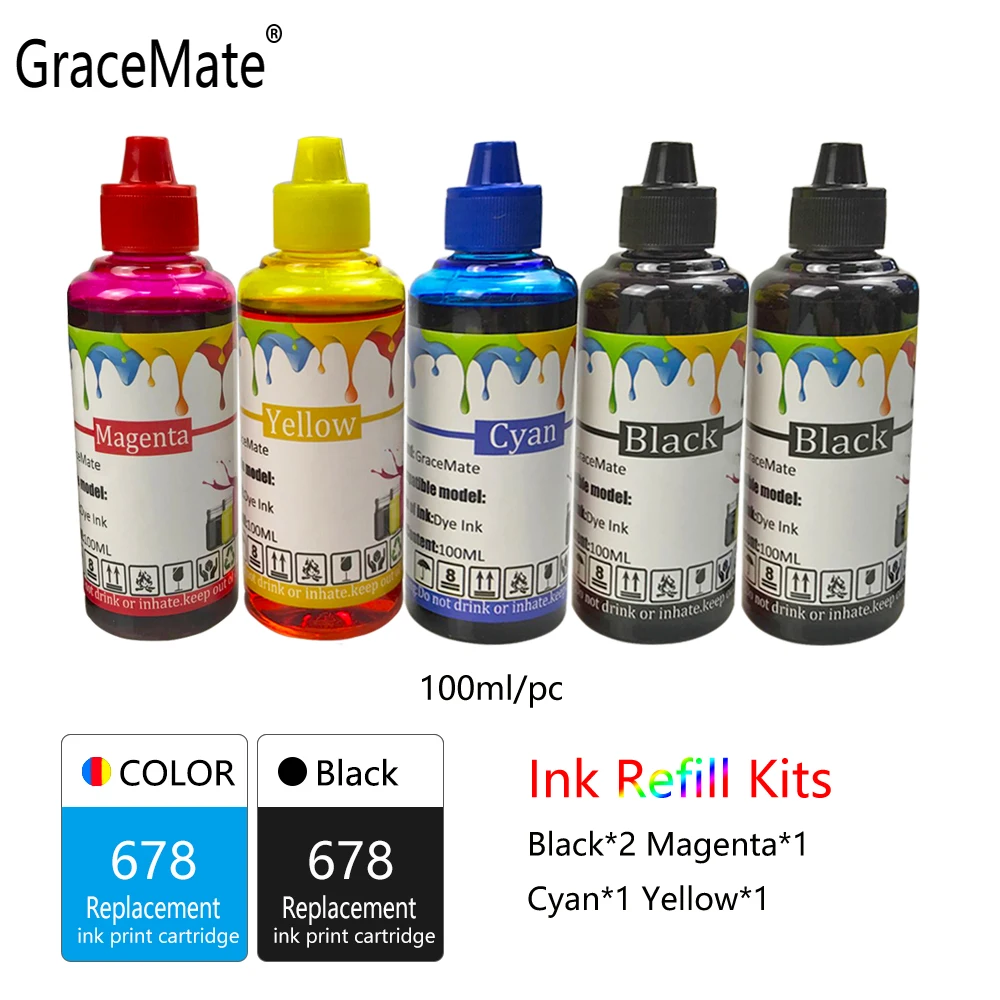 GraceMate принтер чернила заправка бутылки чернил Замена для Hp 678 Deskjet 2515 3515 1018 1518 2548 3548