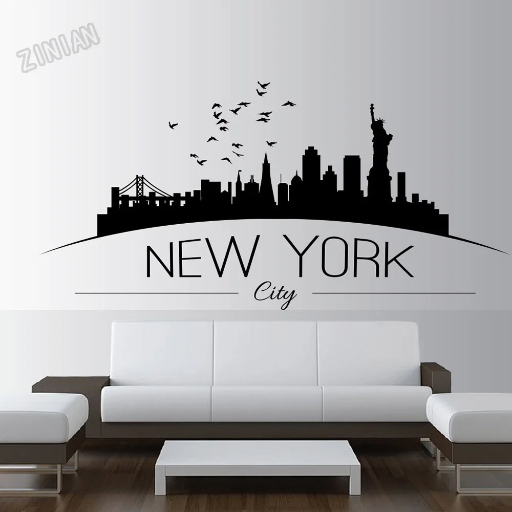 

New York Skyline Wall Sticker Bedroom Lounge Wall Art Decor Creative Home Interial Window Decals For Living Room Decoration Y242