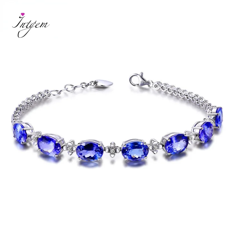 

Luxury 100% 925 Sterling Silver Bracelets Bangle for Woman With Blue Sapphire Gemstone Lady Fine Jewelry Wholesale Gift