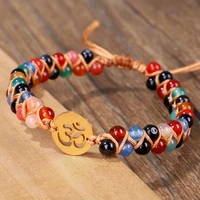 handmade natural stone beads om bracelet for women men bohemia yoga stainless steel bracelets jewelry friendship lucky gifts