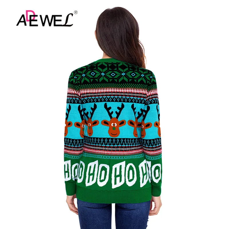 ADEWEL Red Cute Cartoon Reindeer Christmas Sweater Snowman Deer Full Sleeve Sweaters O-neck Women Pullovers Winter Warm Tops | Женская