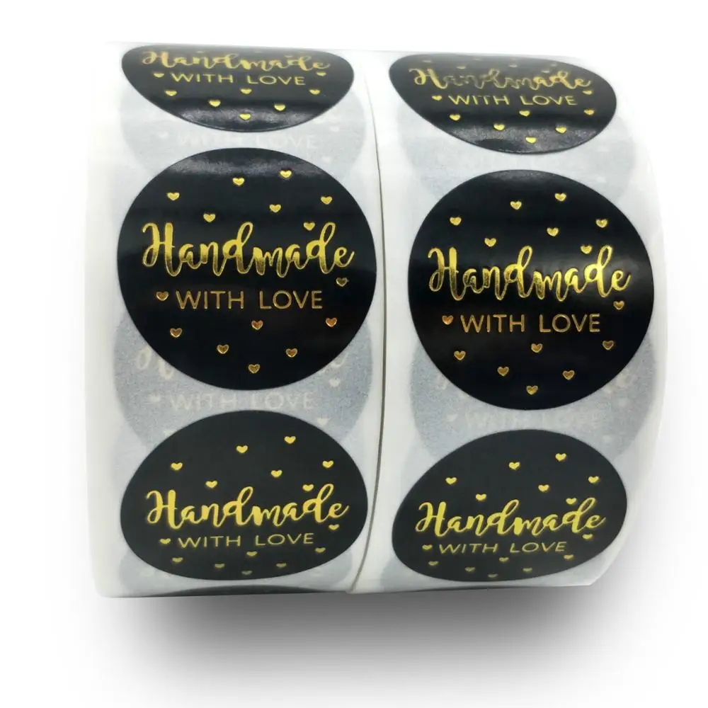 Black Bronzing Handmade with Love Stickers Gold Stamp Hearts for Bakery Party Seal Label Tag Wedding Favor Baby Shower | Дом и сад