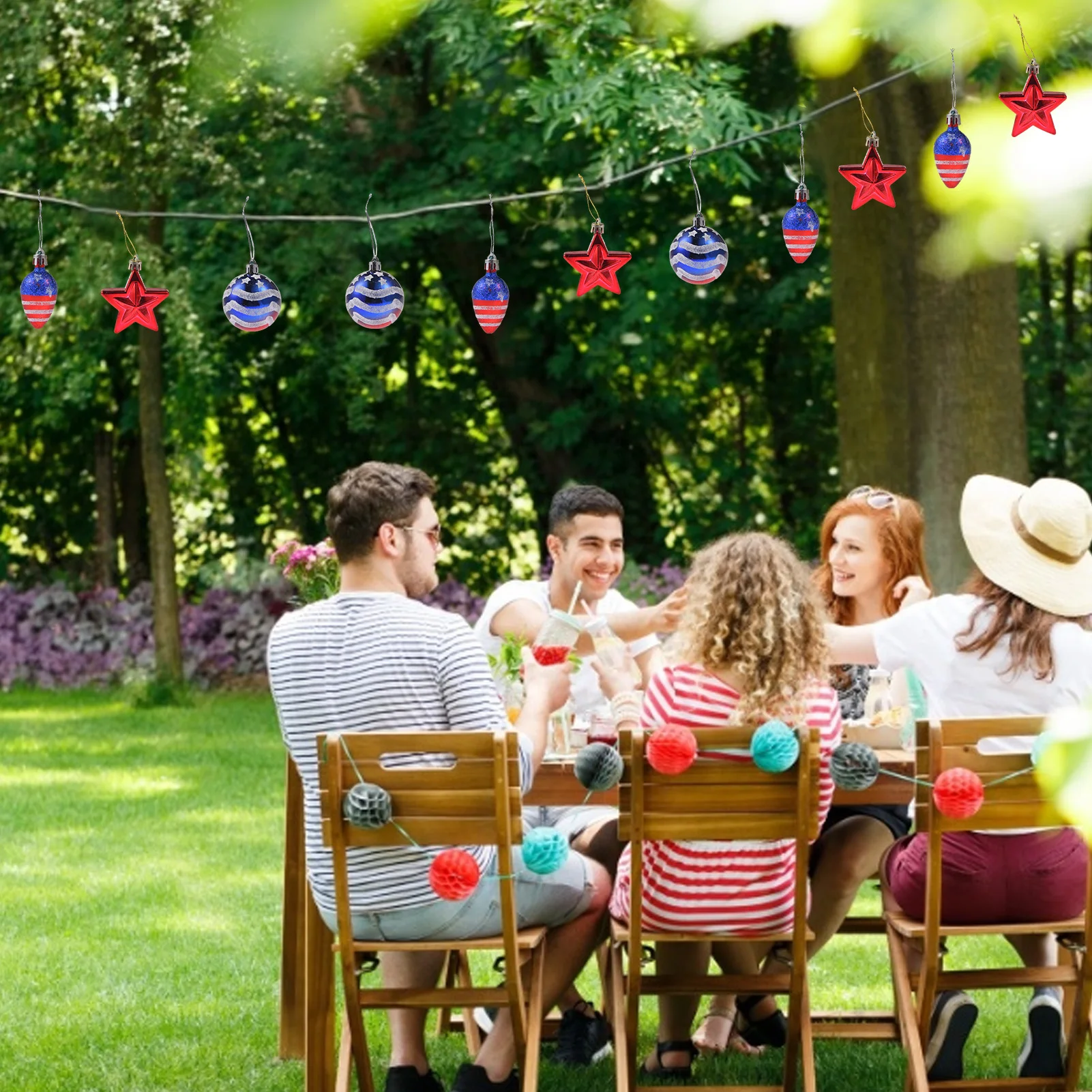 

2021 Hot Sell 9PCS July Of 4th American Independence Day Painted Hanging Ball National Day Party Decoration