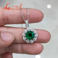 925 silver flower pendant 8mm round green lab emerald stone with melee moissanite for wedding engagement party gifts jewelry